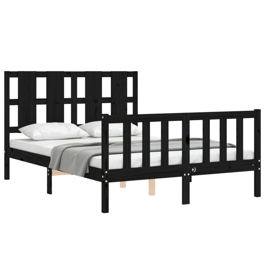 vidaXL Bed Frame without Mattress Black 140x200 cm Solid Wood Pine