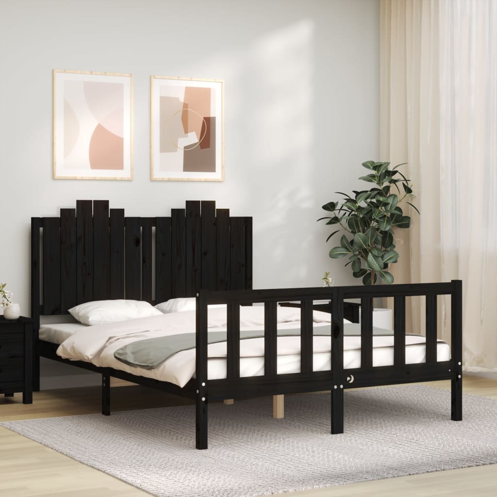 vidaXL Bed Frame without Mattress Black 140x200 cm Solid Wood Pine