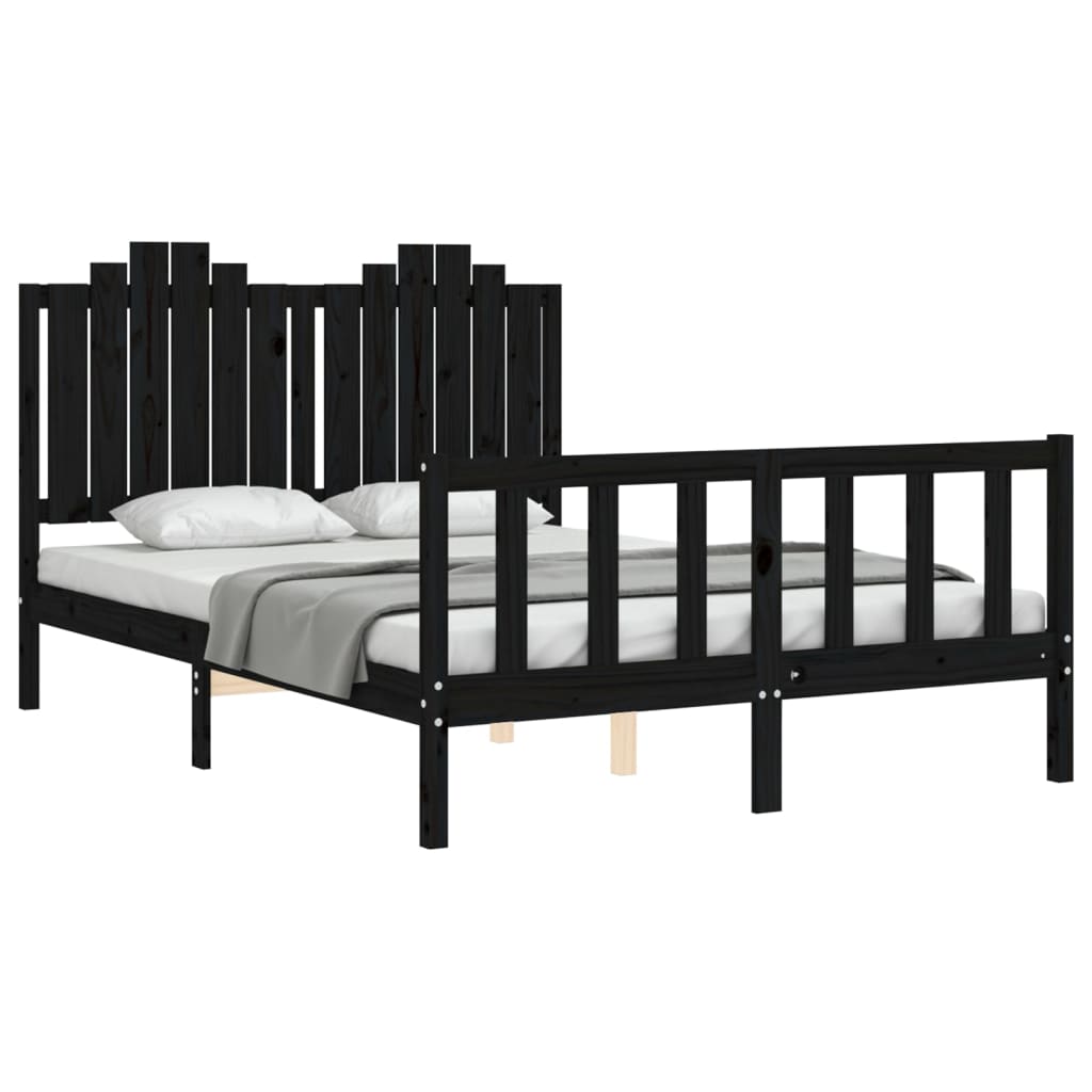 vidaXL Bed Frame without Mattress Black 140x200 cm Solid Wood Pine