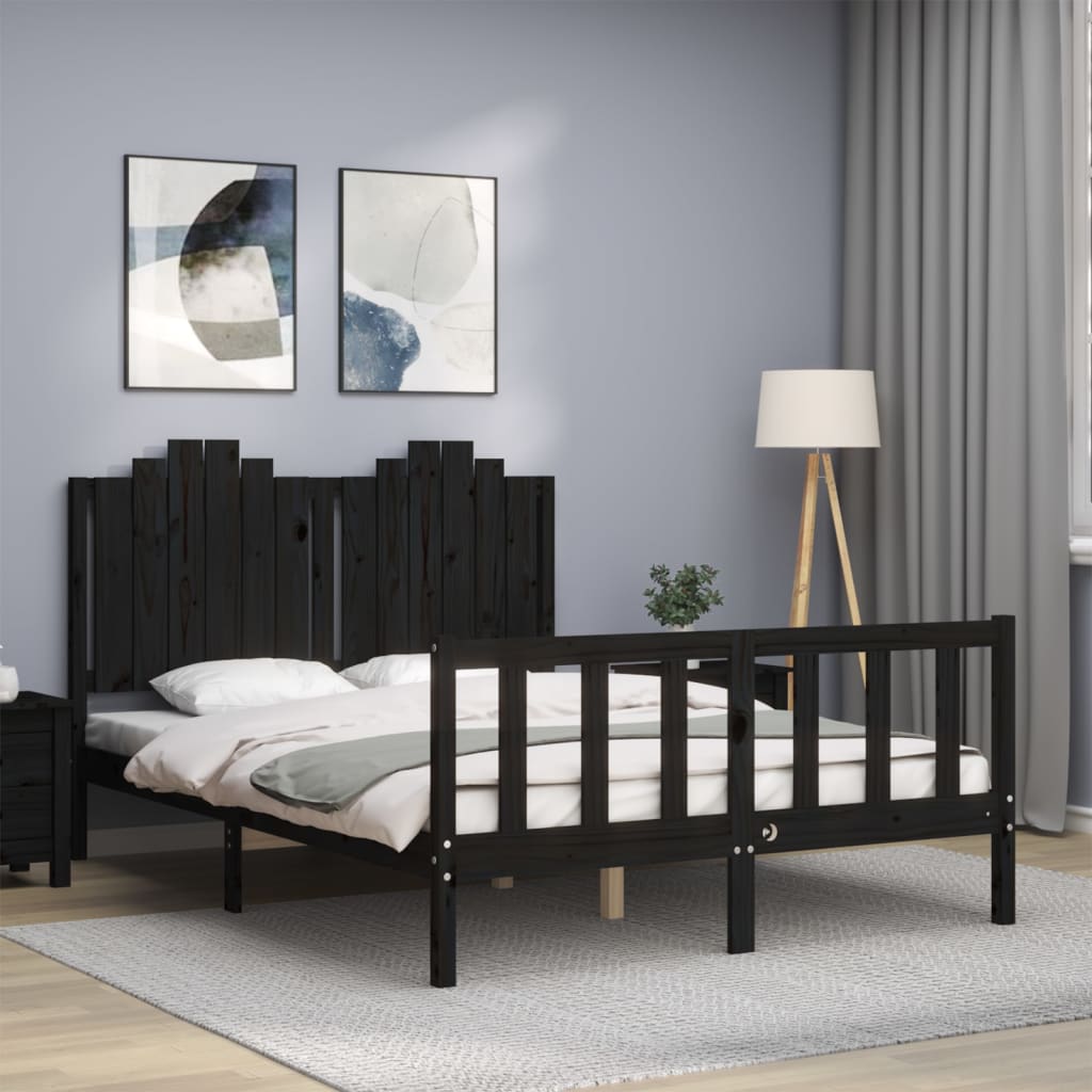 vidaXL Bed Frame without Mattress Black 140x200 cm Solid Wood Pine