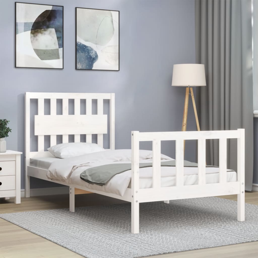 vidaXL Bed Frame without Mattress White Single Solid Wood Pine