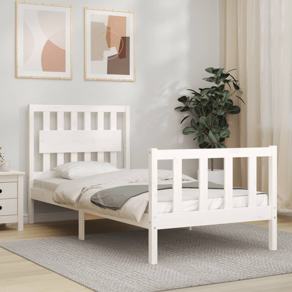 vidaXL Bed Frame without Mattress White Single Solid Wood Pine