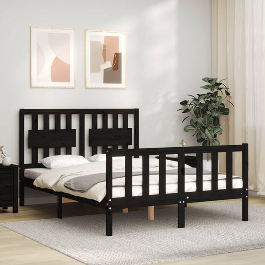 vidaXL Bed Frame without Mattress Black Double Solid Wood Pine