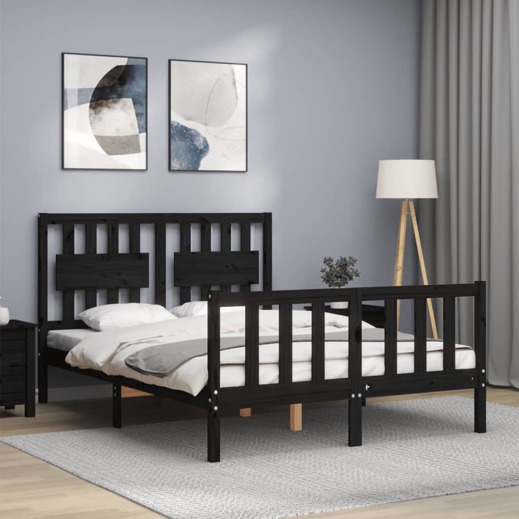 vidaXL Bed Frame without Mattress Black 140x200 cm Solid Wood Pine