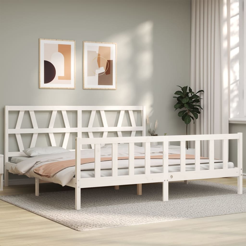 vidaXL Bed Frame with Headboard White Super King Size Solid Wood