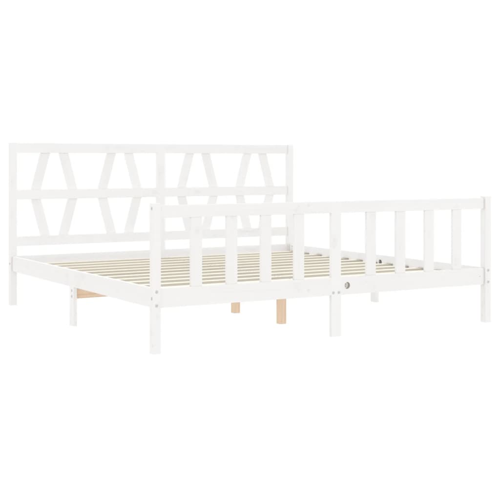 vidaXL Bed Frame with Headboard White Super King Size Solid Wood