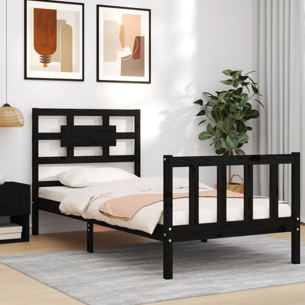 vidaXL Bed Frame without Mattress Black 90x200 cm Solid Wood Pine