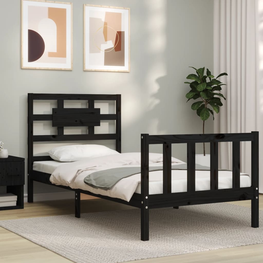 vidaXL Bed Frame without Mattress Black 90x200 cm Solid Wood Pine