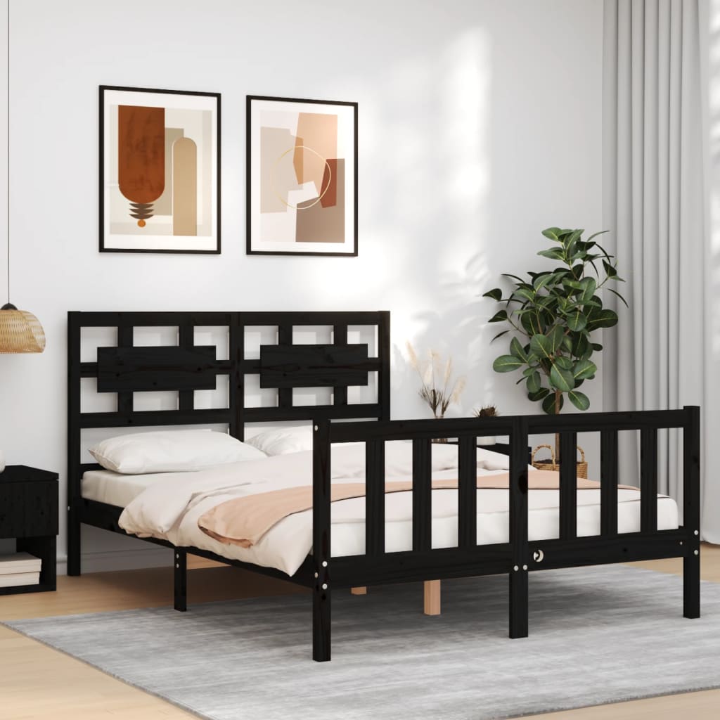 vidaXL Bed Frame without Mattress Black 120x200 cm Solid Wood Pine