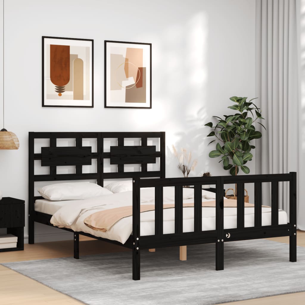 vidaXL Bed Frame without Mattress Black 140x200 cm Solid Wood Pine