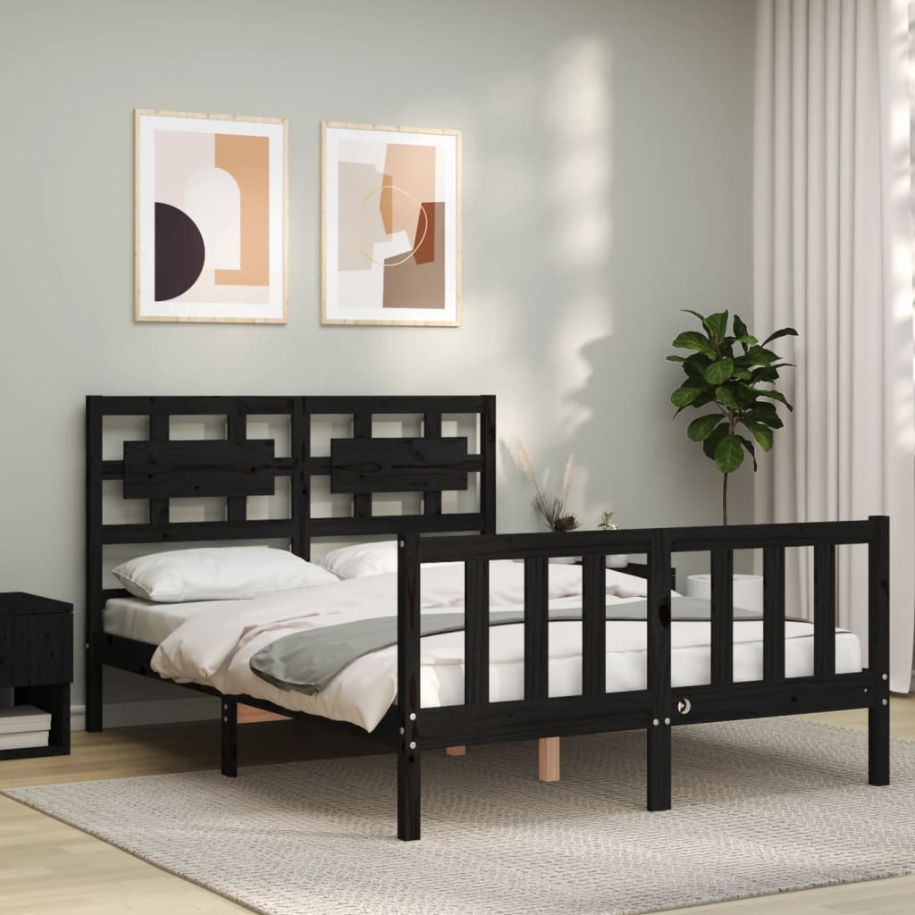 vidaXL Bed Frame without Mattress Black 140x200 cm Solid Wood Pine