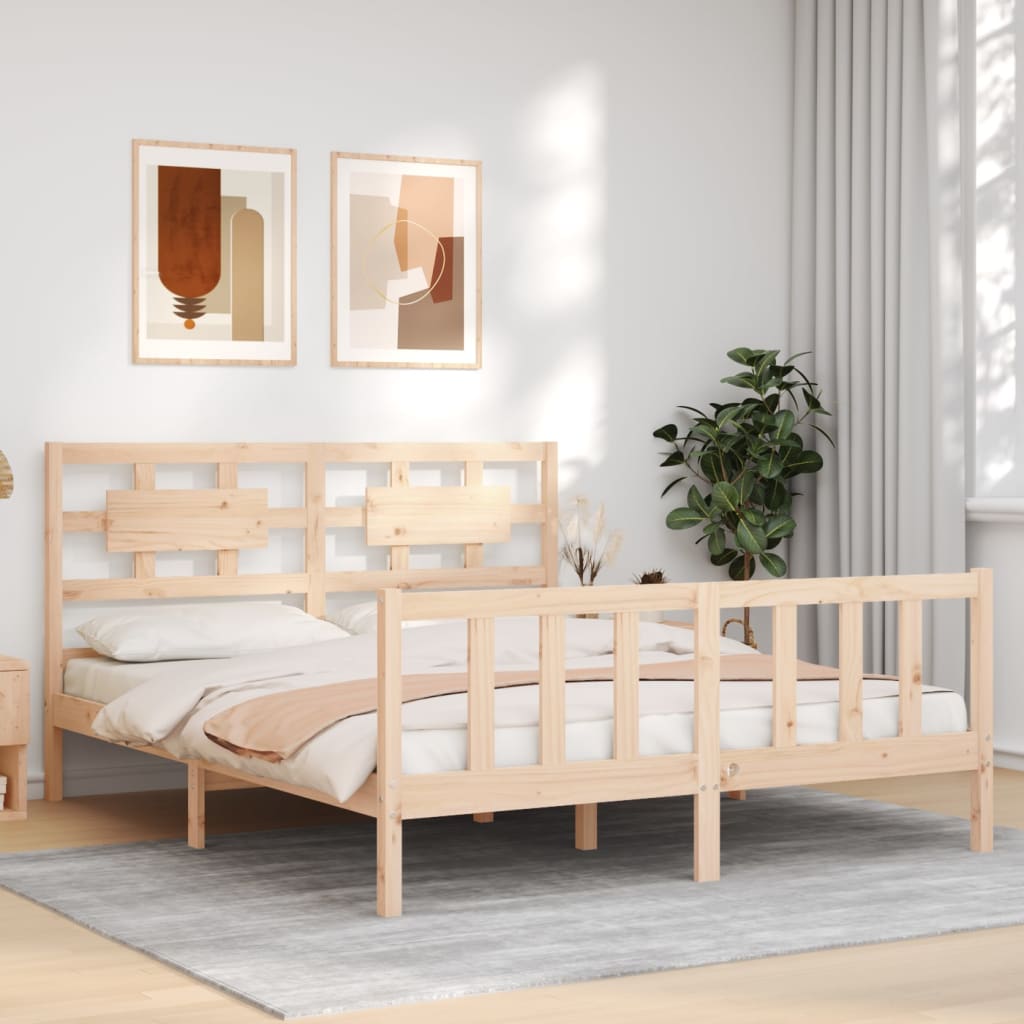 vidaXL Bed Frame without Mattress King Size Solid Wood Pine