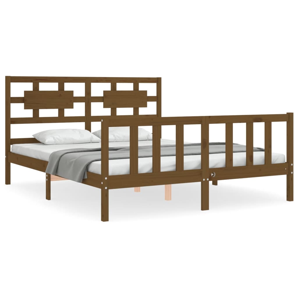 vidaXL Bed Frame without Mattress Honey Brown King Size Solid Wood Pine