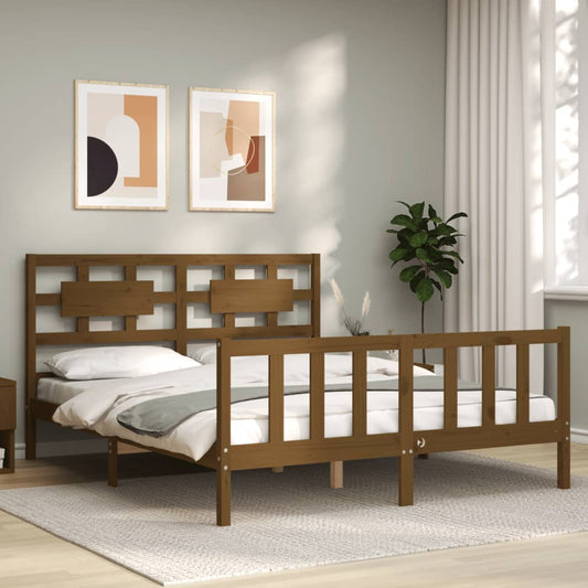 vidaXL Bed Frame without Mattress Honey Brown King Size Solid Wood Pine