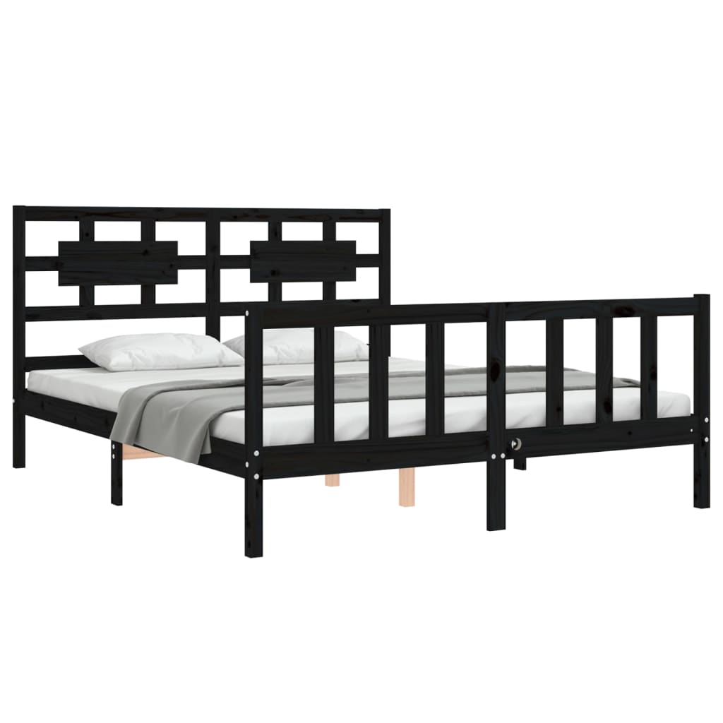 vidaXL Bed Frame without Mattress Black King Size Solid Wood Pine