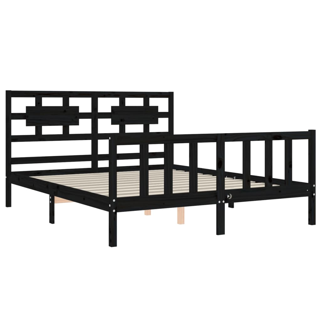 vidaXL Bed Frame without Mattress Black King Size Solid Wood Pine