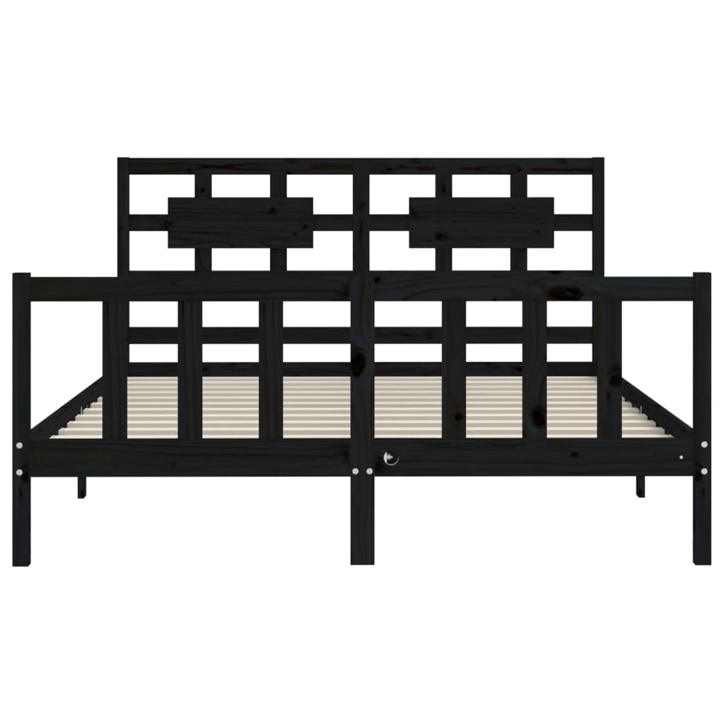 vidaXL Bed Frame without Mattress Black King Size Solid Wood Pine