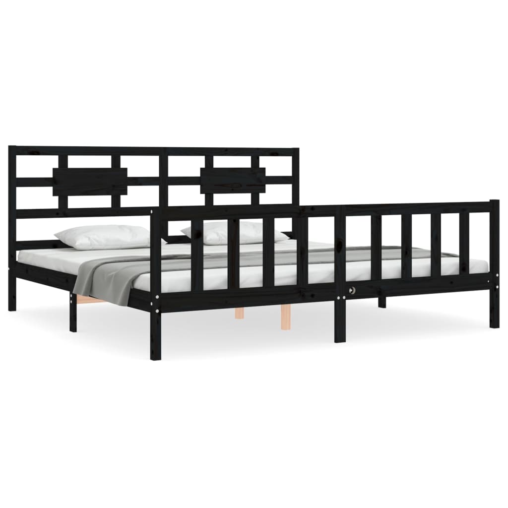 vidaXL Bed Frame without Mattress Black Super King Size Solid Wood Pine