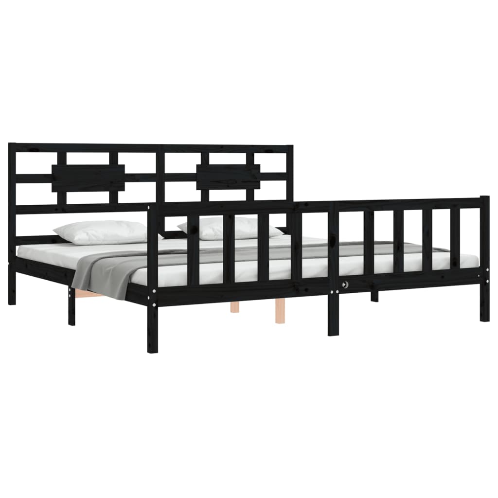 vidaXL Bed Frame without Mattress Black Super King Size Solid Wood Pine