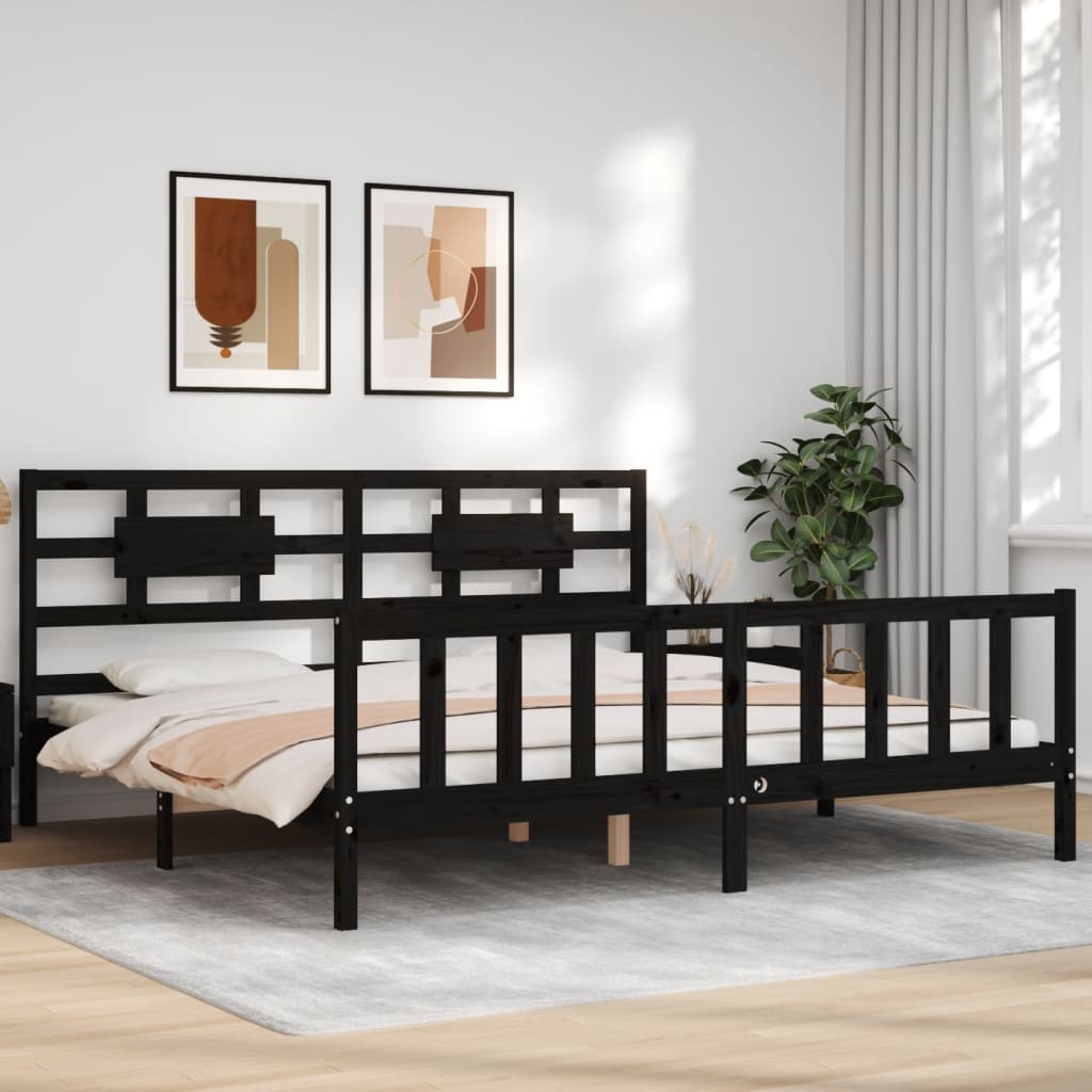 vidaXL Bed Frame without Mattress Black Super King Size Solid Wood Pine