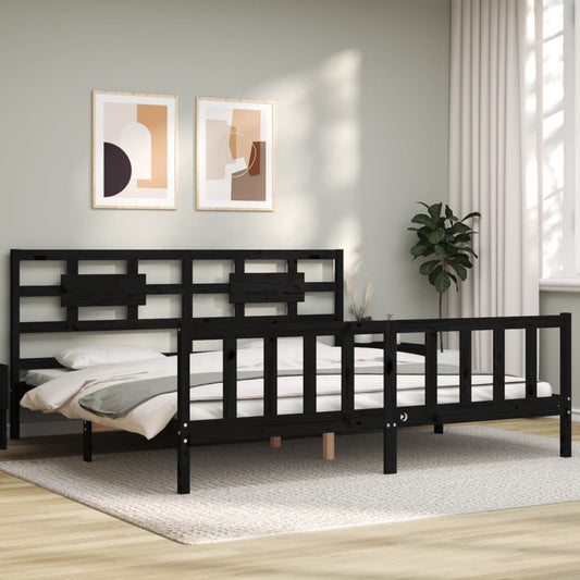 vidaXL Bed Frame without Mattress Black Super King Size Solid Wood Pine