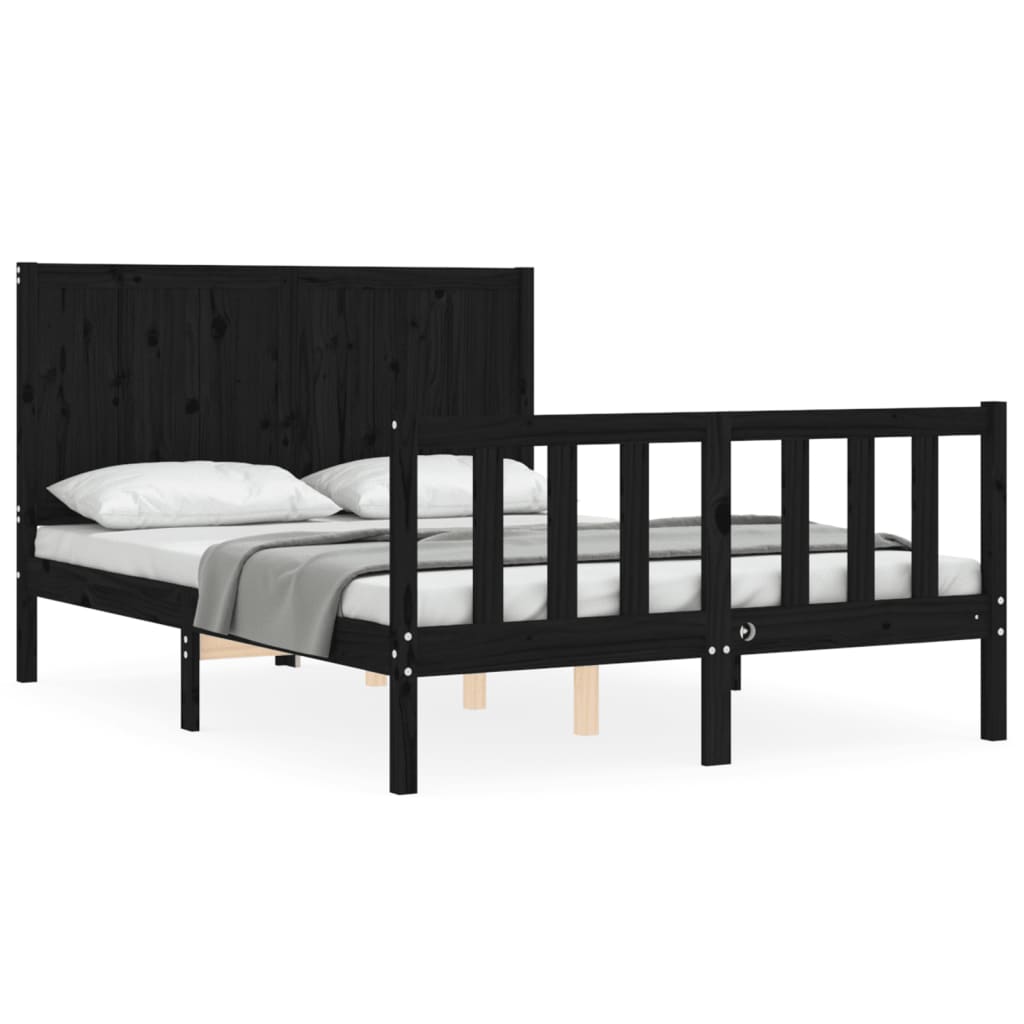 vidaXL Bed Frame without Mattress Black Small Double Solid Wood Pine