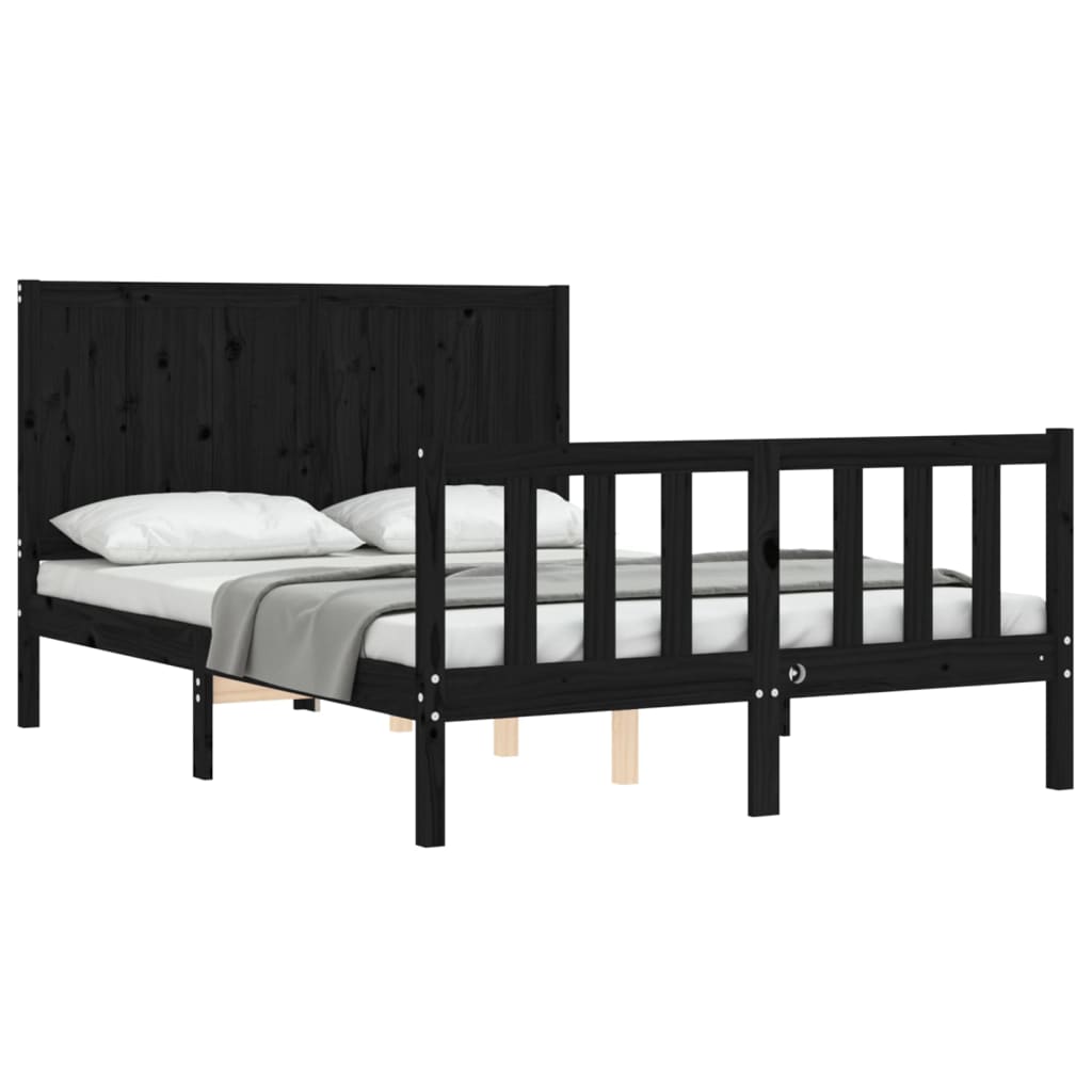 vidaXL Bed Frame without Mattress Black Small Double Solid Wood Pine