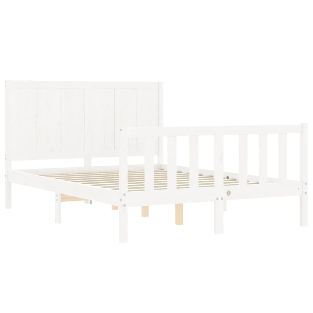 vidaXL Bed Frame with Headboard White Double Solid Wood