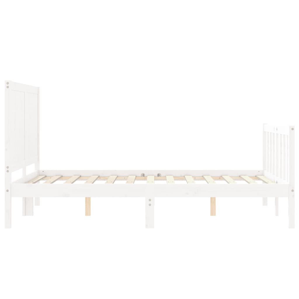 vidaXL Bed Frame with Headboard White Double Solid Wood