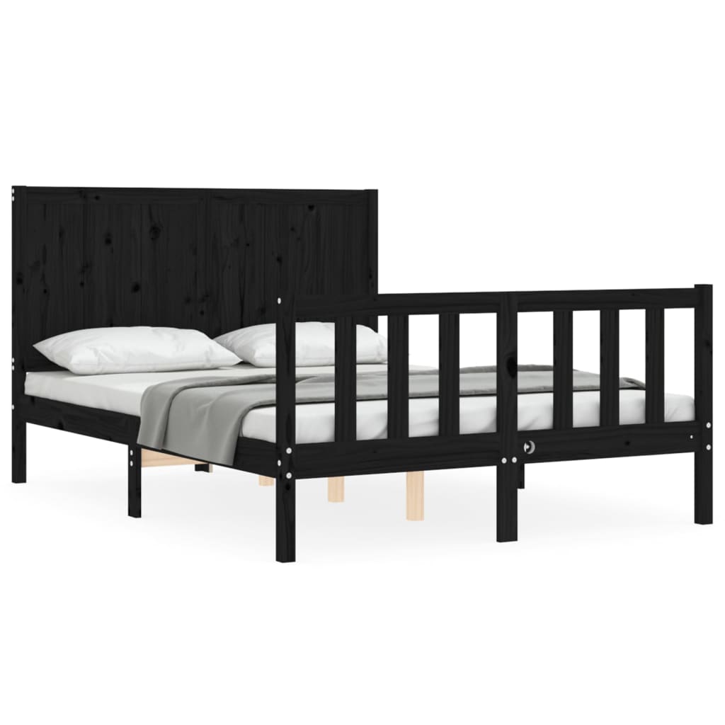 vidaXL Bed Frame without Mattress Black 140x190 cm Solid Wood Pine