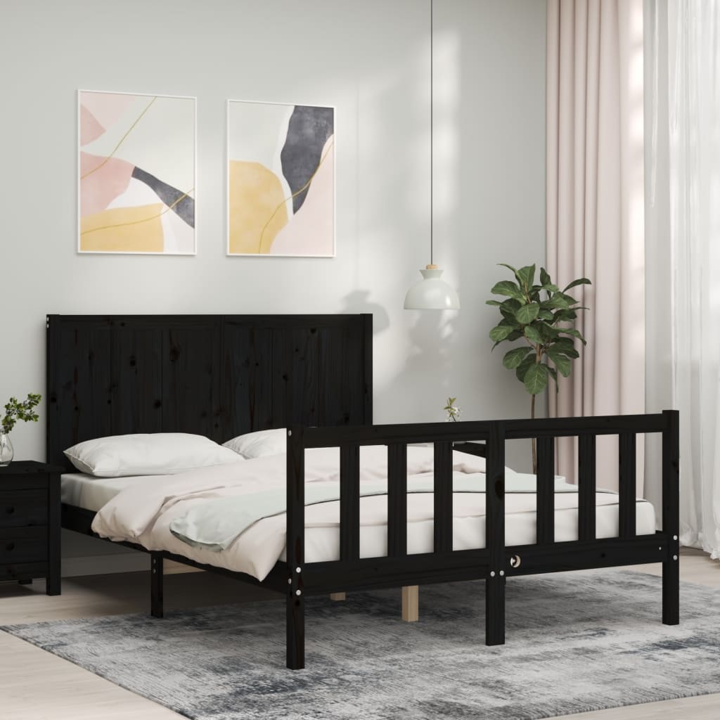 vidaXL Bed Frame without Mattress Black 140x190 cm Solid Wood Pine