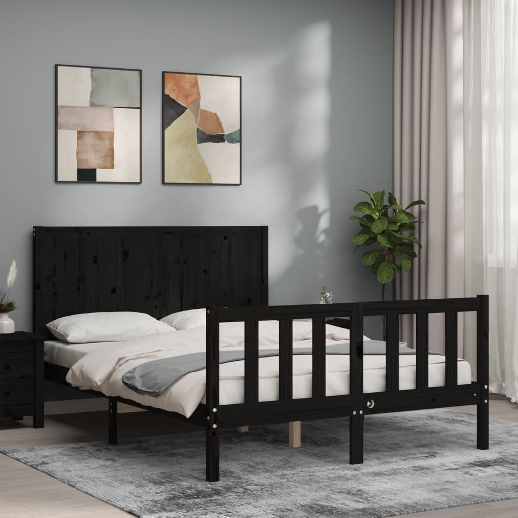 vidaXL Bed Frame without Mattress Black 140x190 cm Solid Wood Pine