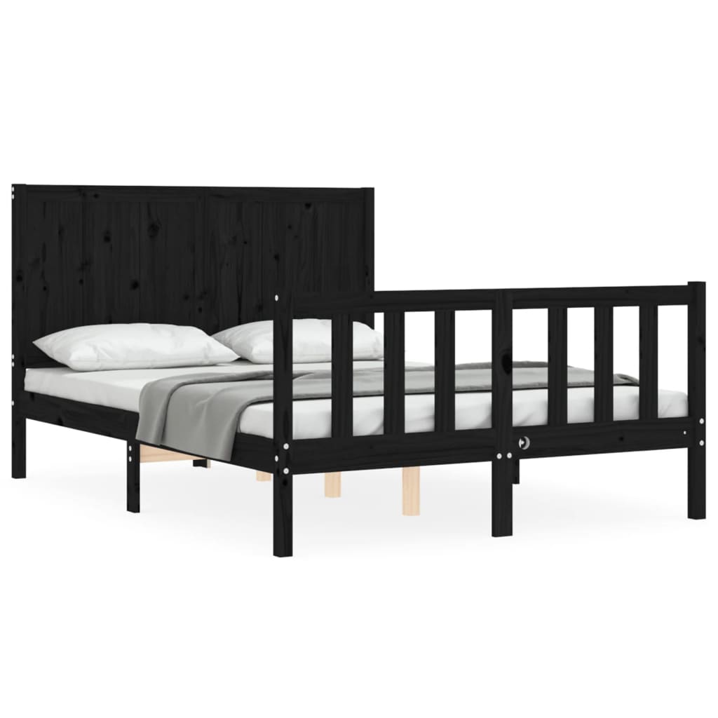 vidaXL Bed Frame without Mattress Black 140x200 cm Solid Wood Pine