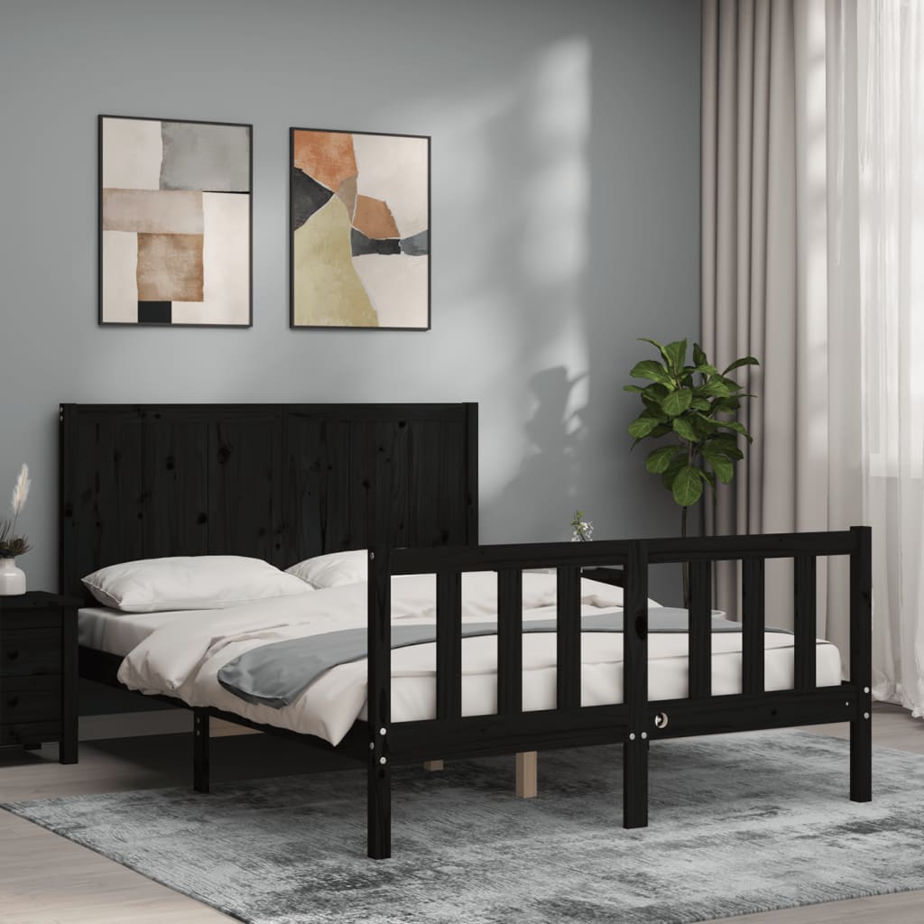 vidaXL Bed Frame without Mattress Black 140x200 cm Solid Wood Pine