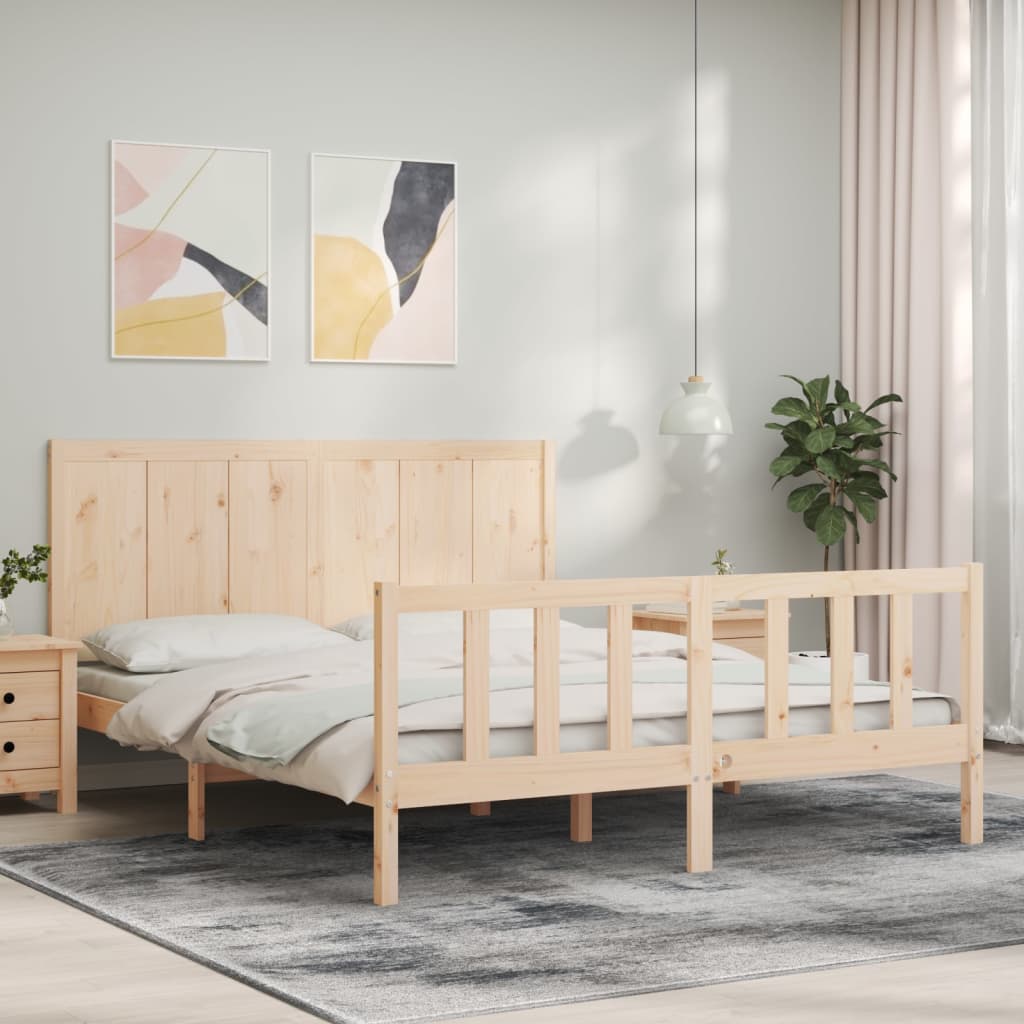 vidaXL Bed Frame without Mattress King Size Solid Wood Pine