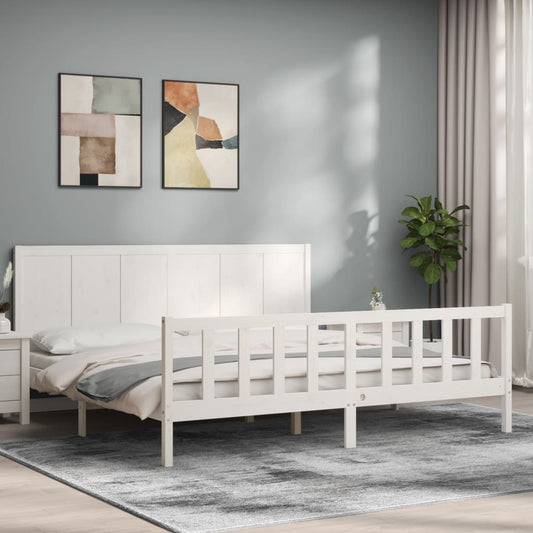 vidaXL Bed Frame without Mattress White Super King Size Solid Wood Pine