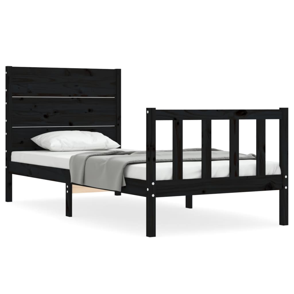 vidaXL Bed Frame without Mattress Black Small Single Solid Wood Pine