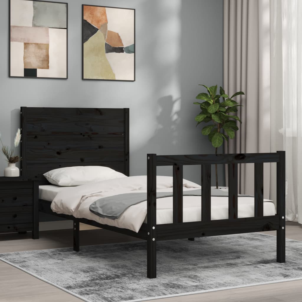 vidaXL Bed Frame without Mattress Black Small Single Solid Wood Pine