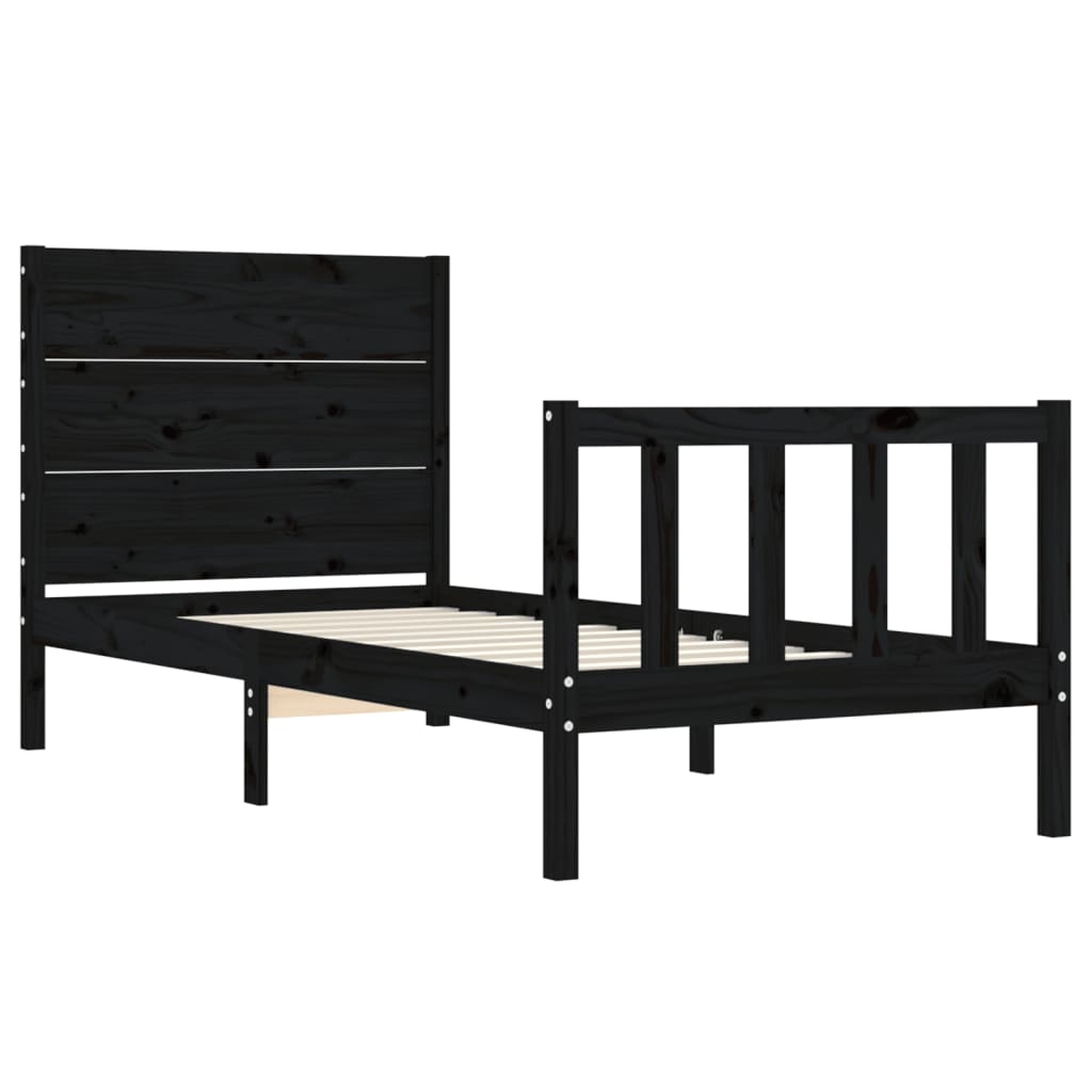 vidaXL Bed Frame without Mattress Black Small Single Solid Wood Pine