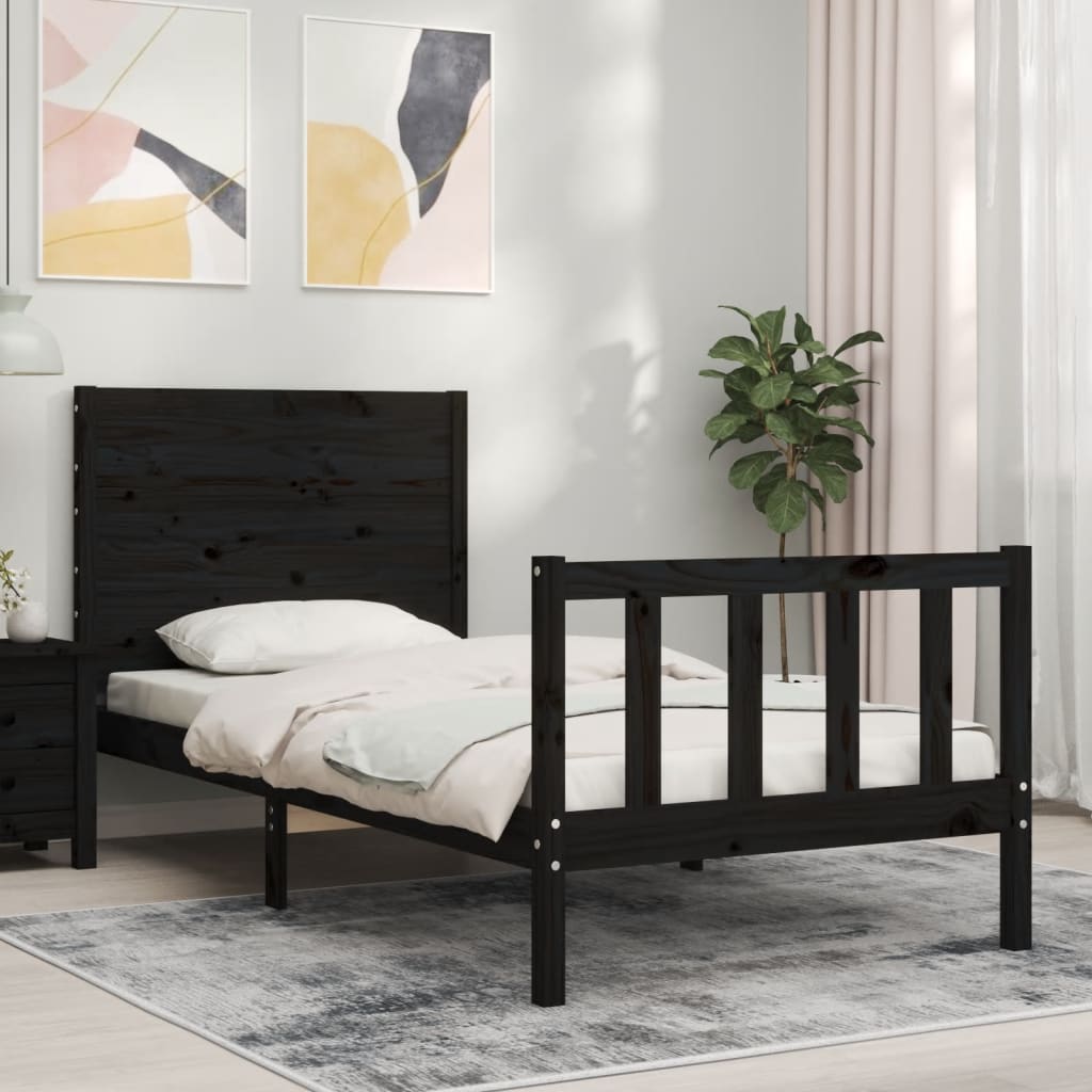 vidaXL Bed Frame without Mattress Black Small Single Solid Wood Pine