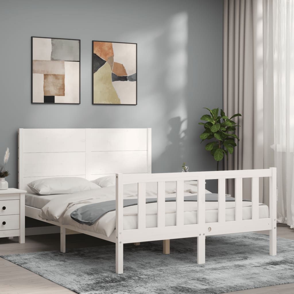 vidaXL Bed Frame without Mattress White Small Double Solid Wood Pine