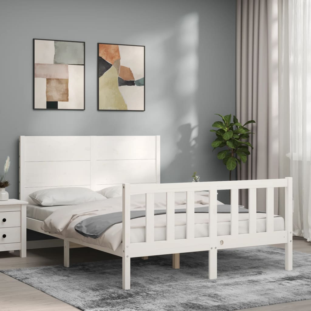 vidaXL Bed Frame without Mattress White Double Solid Wood Pine