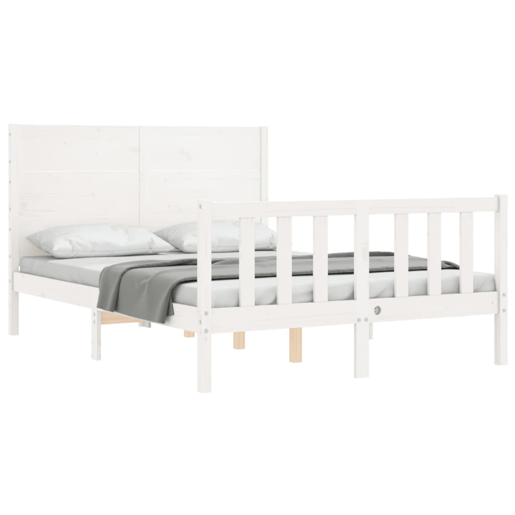 vidaXL Bed Frame without Mattress White Double Solid Wood Pine