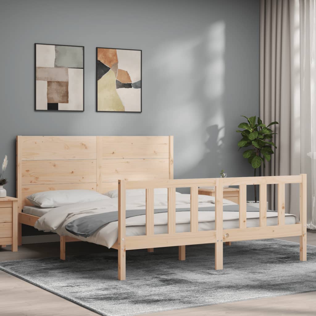 vidaXL Bed Frame without Mattress King Size Solid Wood Pine