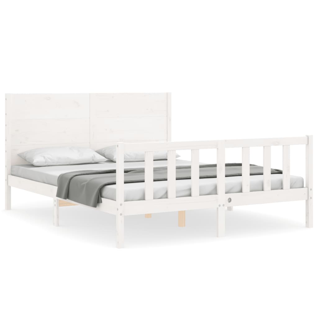 vidaXL Bed Frame without Mattress White King Size Solid Wood Pine