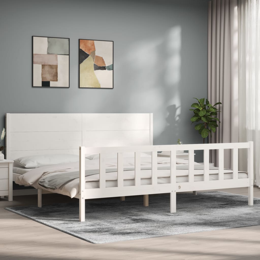 vidaXL Bed Frame without Mattress White Super King Size Solid Wood Pine