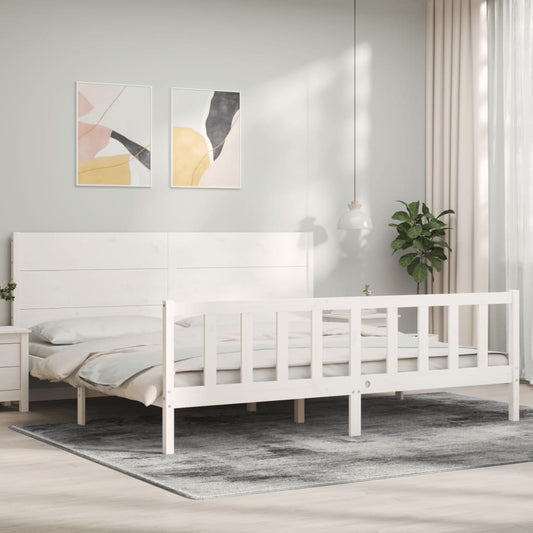 vidaXL Bed Frame without Mattress White Super King Size Solid Wood Pine