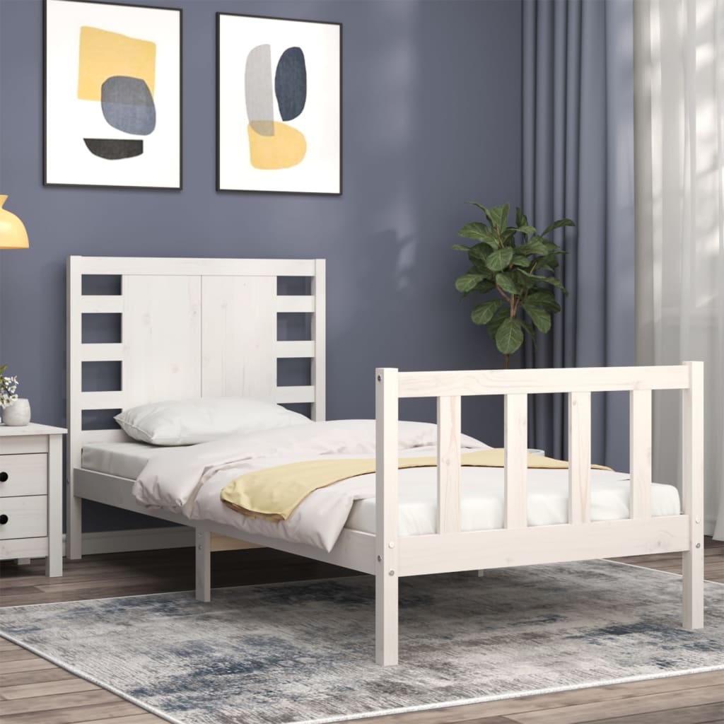 vidaXL Bed Frame without Mattress White Single Solid Wood Pine