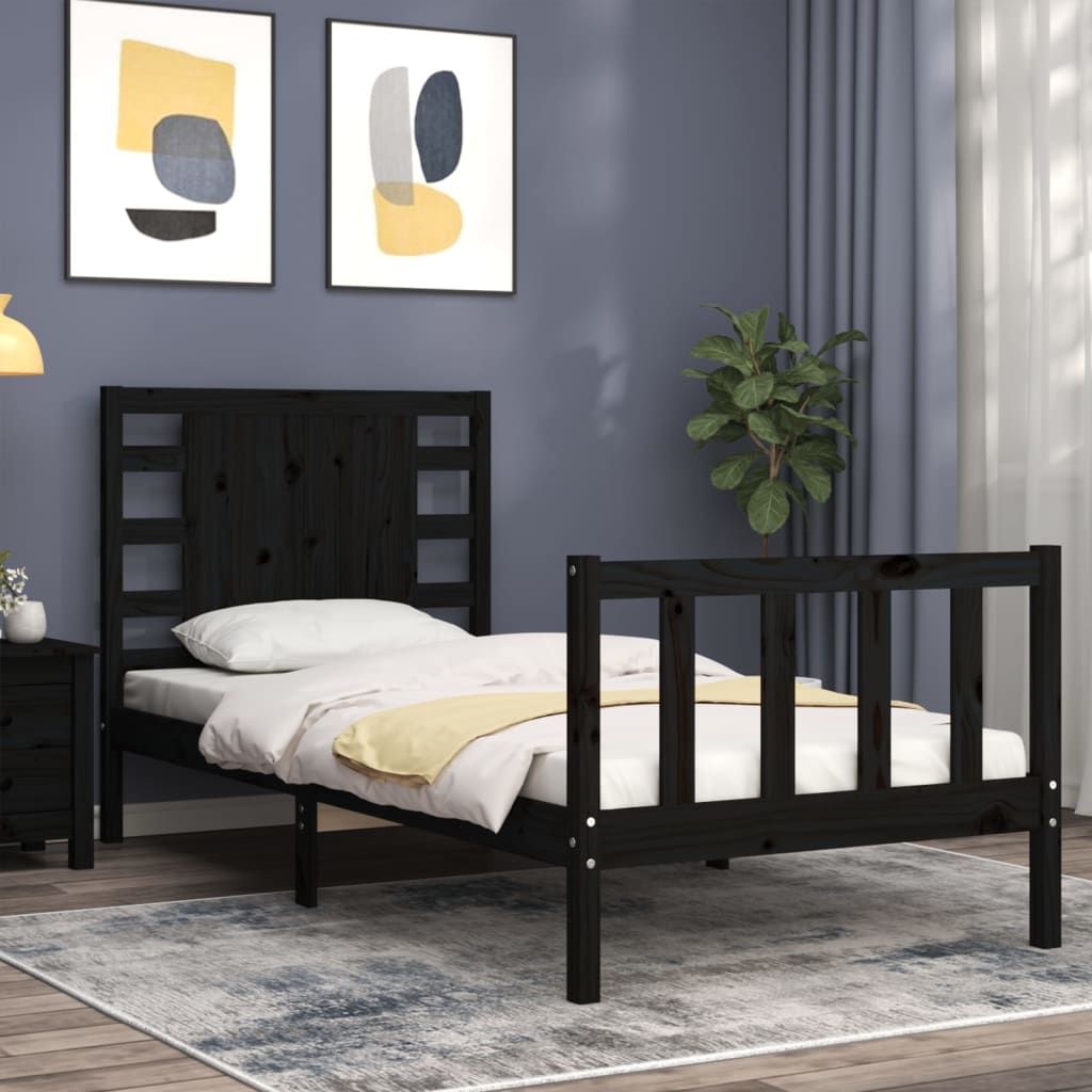 vidaXL Bed Frame without Mattress Black Single Solid Wood Pine