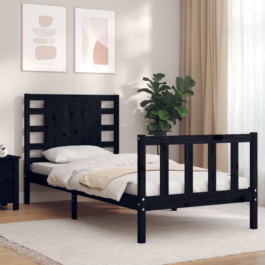 vidaXL Bed Frame without Mattress Black Single Solid Wood Pine